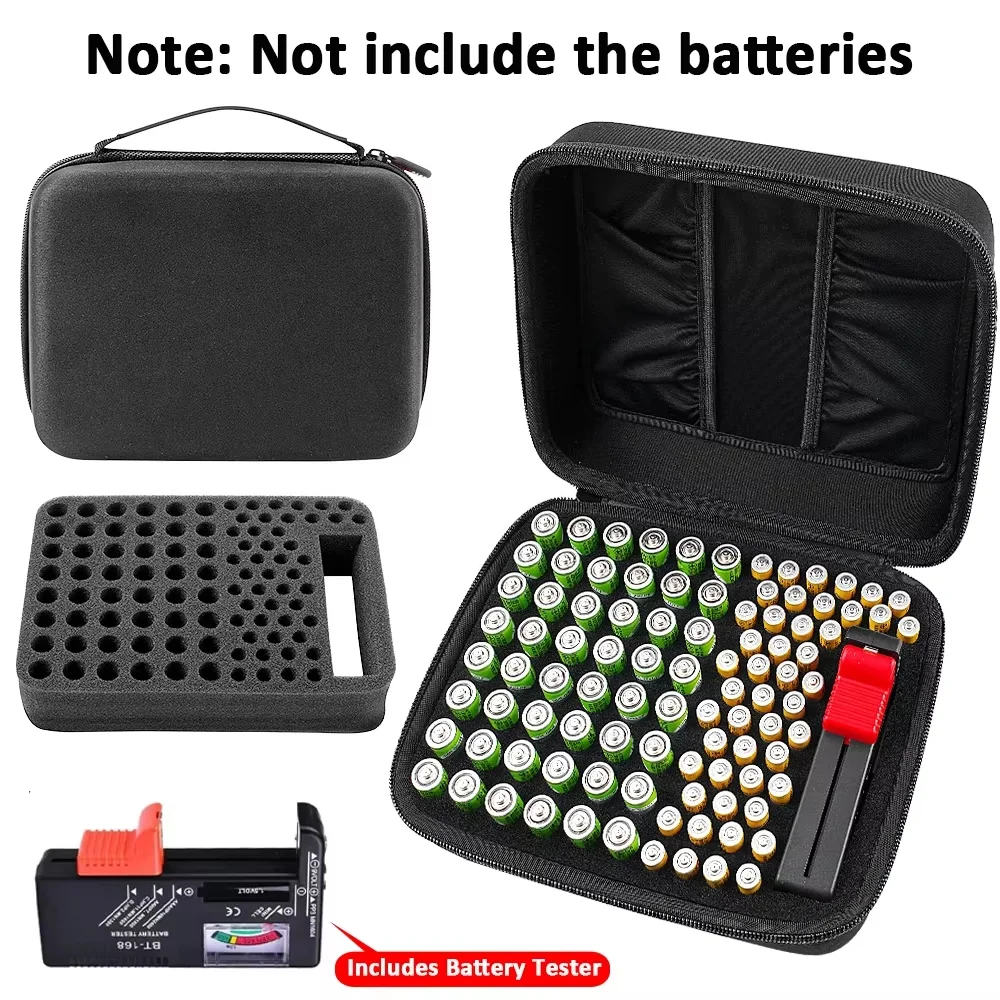 Batterie-Organizer-Aufbewahrungstasche für 48 x AA, 48 x AAA-Batterien insgesamt 96 mit Batterietester, extra 2 Taschen für andere Zubehörteile