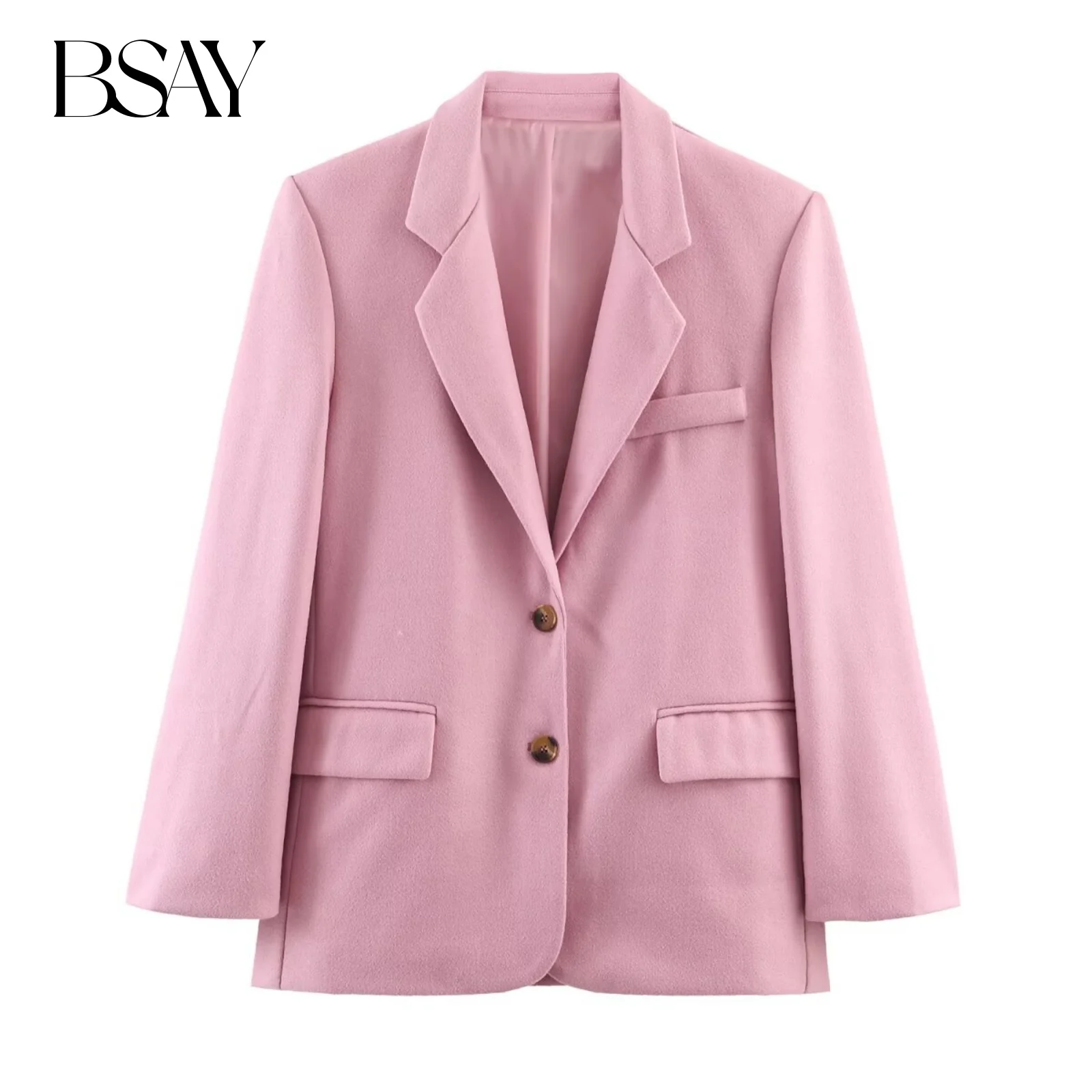

BSAY Blazers for Women Fashion Autumn Winter New Solid Flip Pocket Long Sleeve Single-breasted Suit Jacket Chic Female Coat