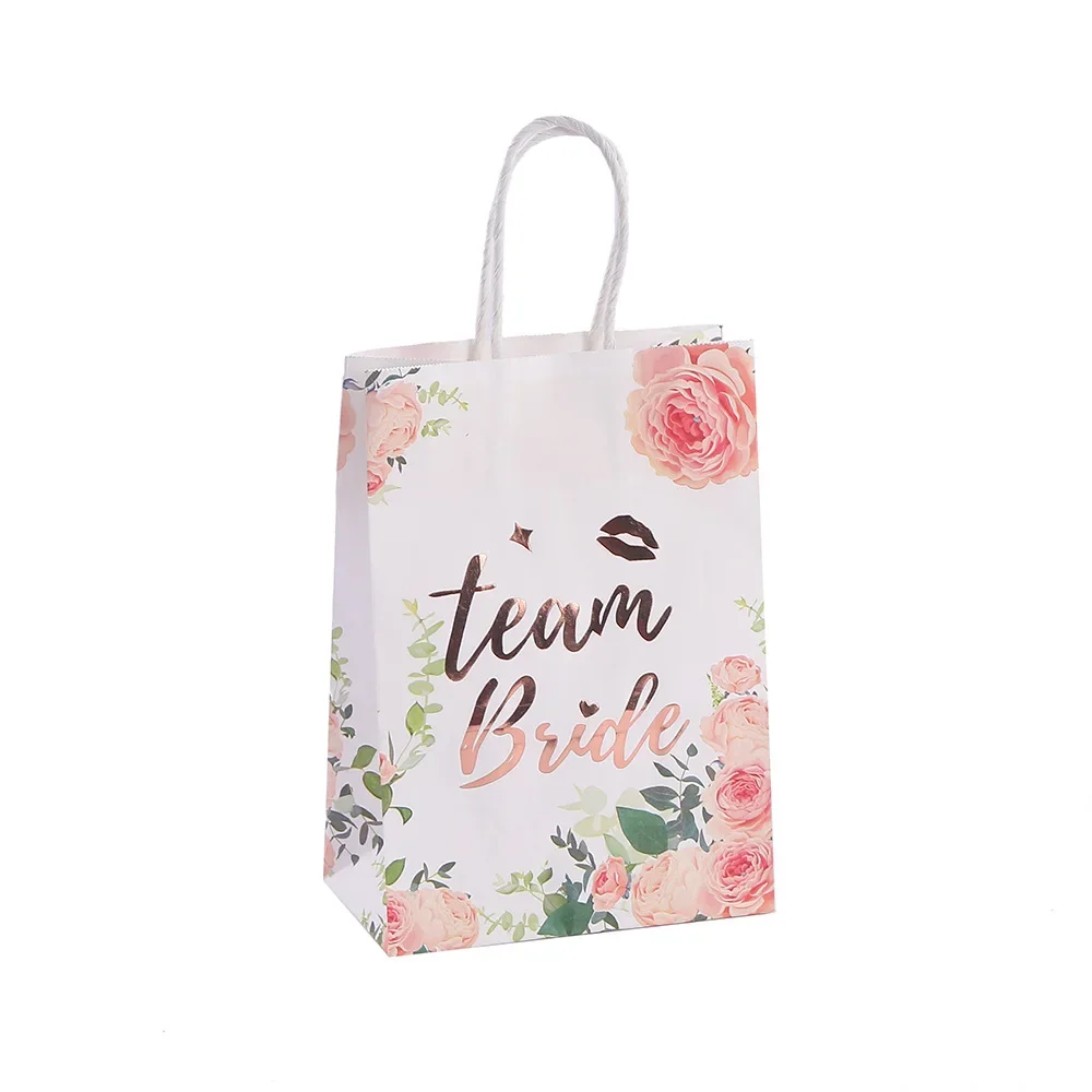 Bolsa de papel Kraft con estampado Floral para decoración de despedida de soltera, bolsa de regalo para novia, equipo bronceador, 6 piezas