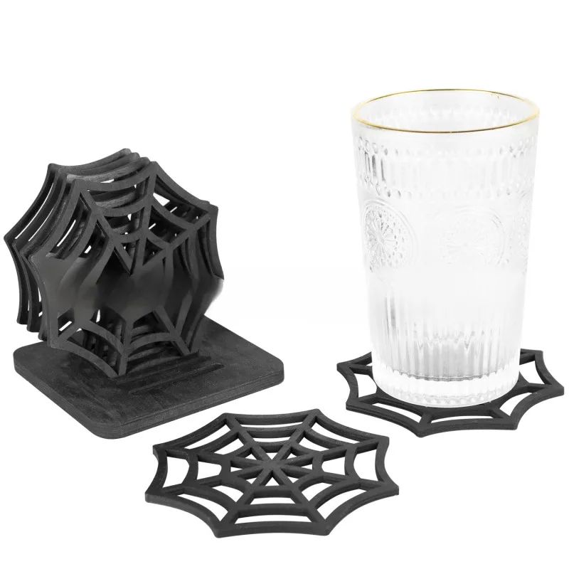 Wooden spider web coasters creative hollow desktop ornaments Halloween party table decoration