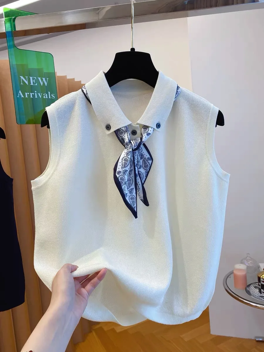 2025 New Waistcoat Women Thread Wide Edge Temperament Summer Top Short Knit Sleeveless Bottom Shirt Fashion Clothing T-shirts