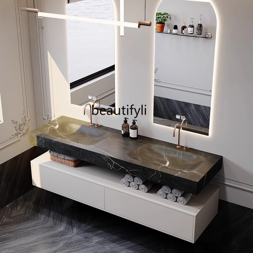 

Rock slab hot bending hot pressing double basin integrated hand washbasin washbasin under the counter basin