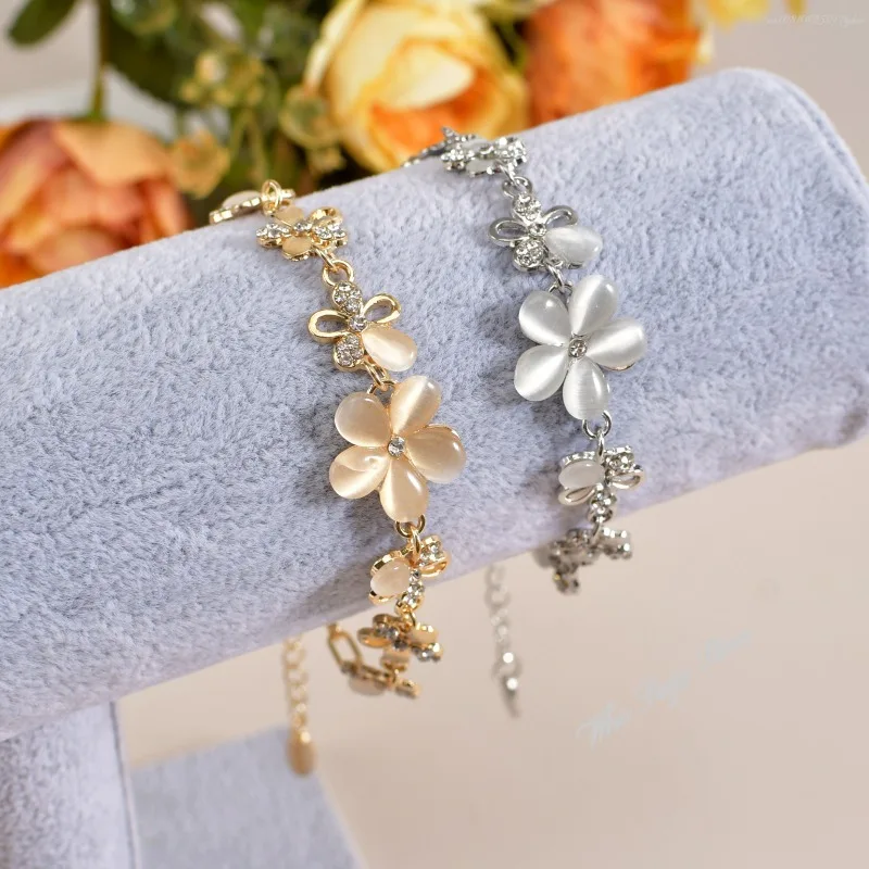 Stainless Steel Bracelet for Women Lucky Flower Summer Bracelet Crystals Chain for Woman Valentines Gift Wedding Party Jewelry