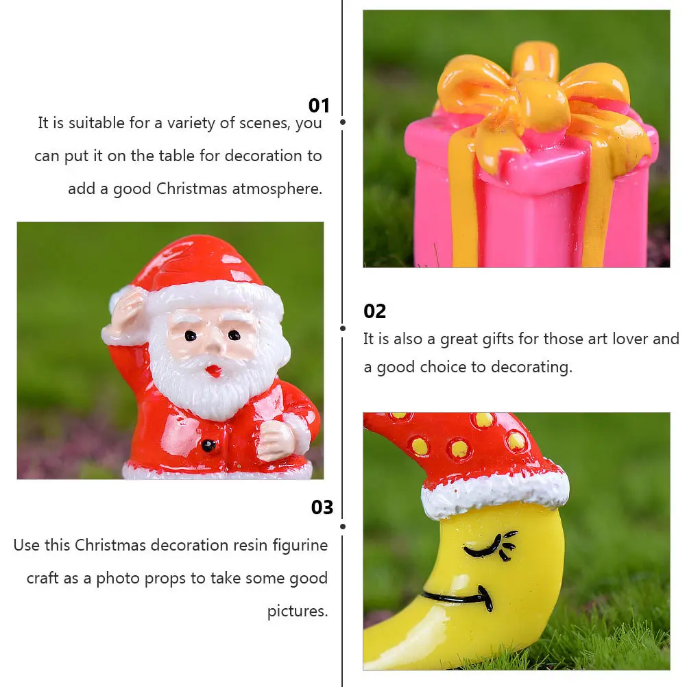 

18Pcs Christmas Resin Ornament Mini Resin Decoration Desktop Craft for Holiday Room Party Decor Mini Christmas Figures