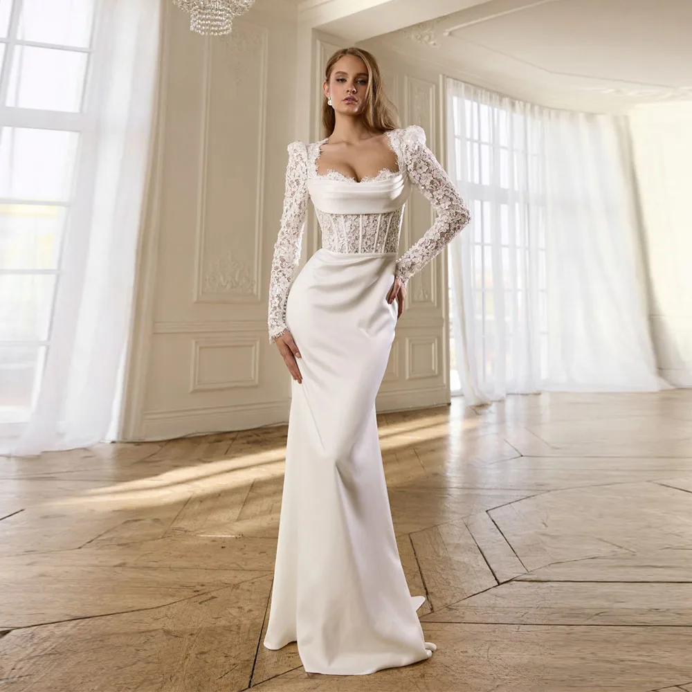 Customized Unique Mermaid Wedding Dress Sweetheart Long Sleeves Pleat  Sequined Lace Trumpet Bridal Gown robes de marie - AliExpress 320