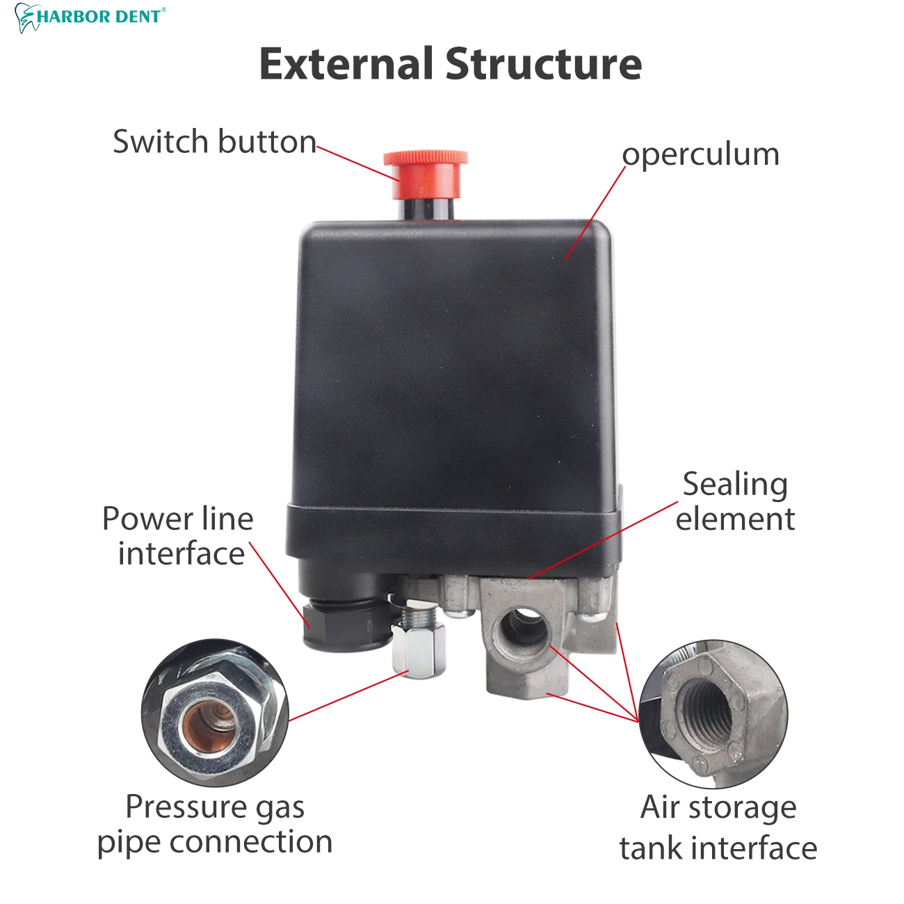 Heavy Duty Air Compressor Pressure Regulator Switch Control Valve 5-8kg 90-125PSI 16A 4 Port Power Tools Accessories Replacemet