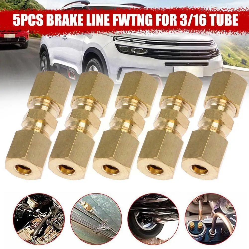 1Pc Gold Car Brake Tubing Fittings 3/16 Nozzle Brass Auto Union Compression Fitting Connector Parts Straight D5J8