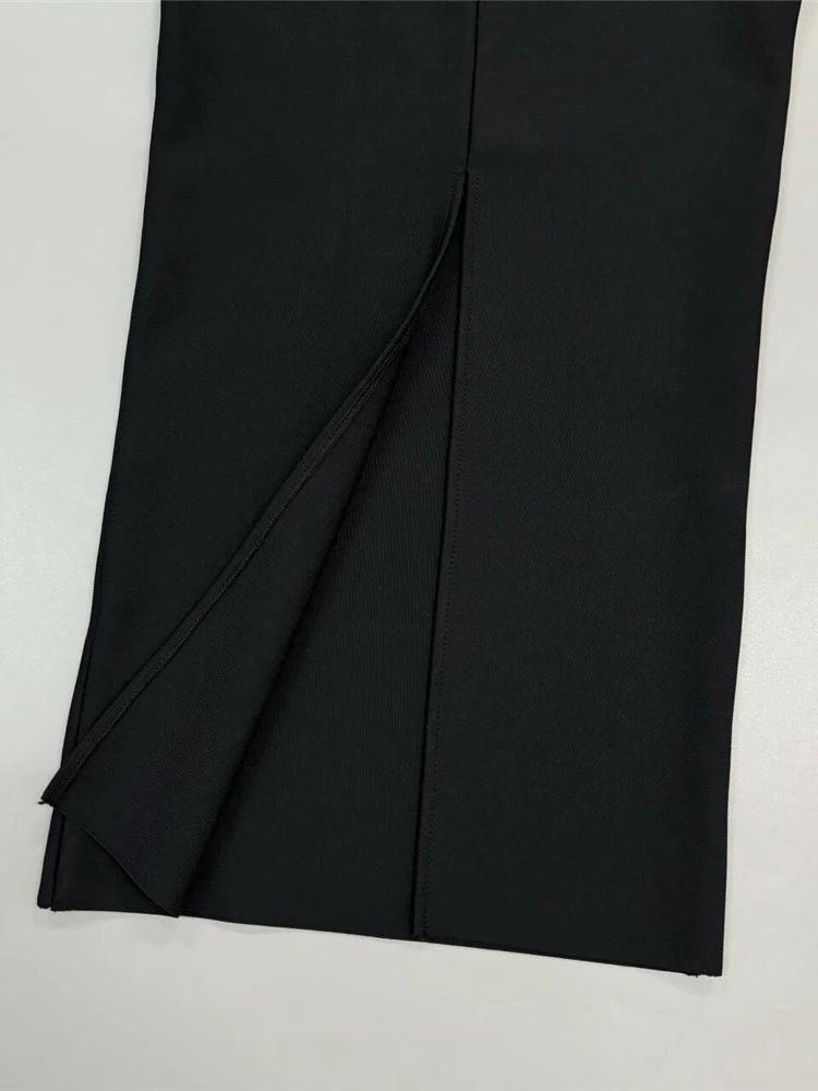 لامعة الديكور أنيقة ضمادة فستان أسود طويل فستان للنساء طويلة الأكمام الماس كريستال طيات Bodycon حفلة المشاهير #6