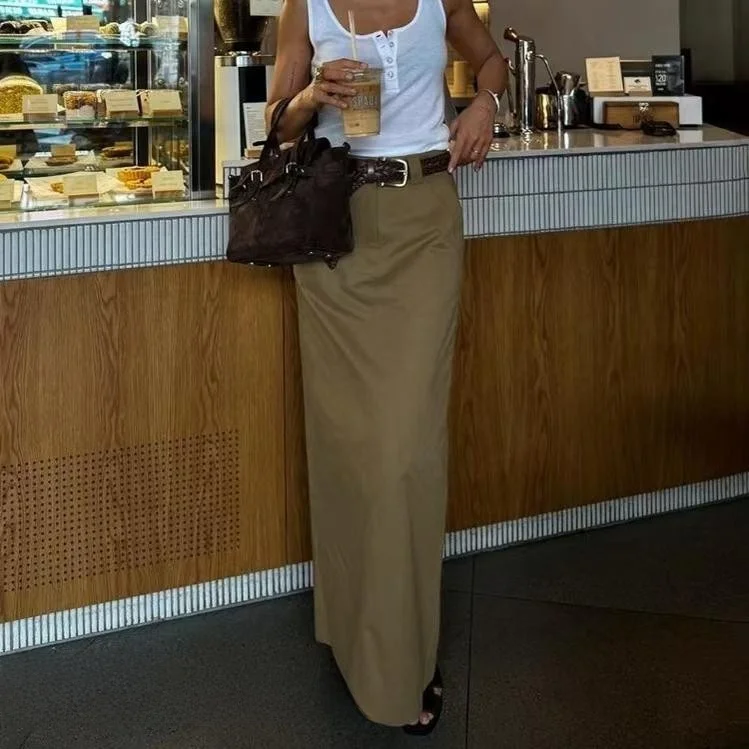 

Юбка с разрезом и высокой талией, простая универсальная хлопковая длинная юбка Sli, женская весенняя коллекция Faion