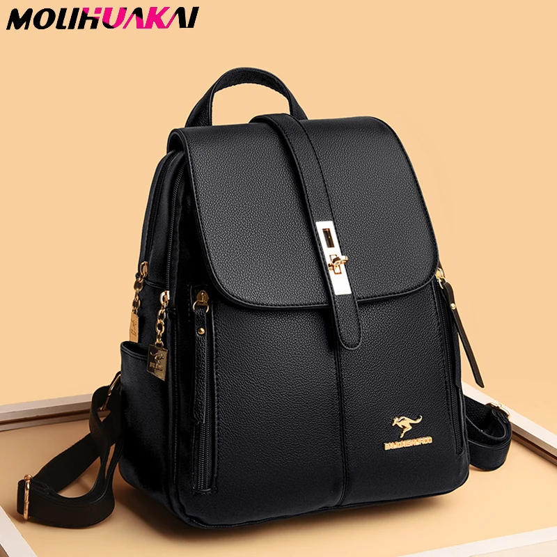 

Women Large Capacity Backpack Purses High Quality Leather Female Vintage Bag School Bags Travel Bagpack Ladies Bookbag Rucksack