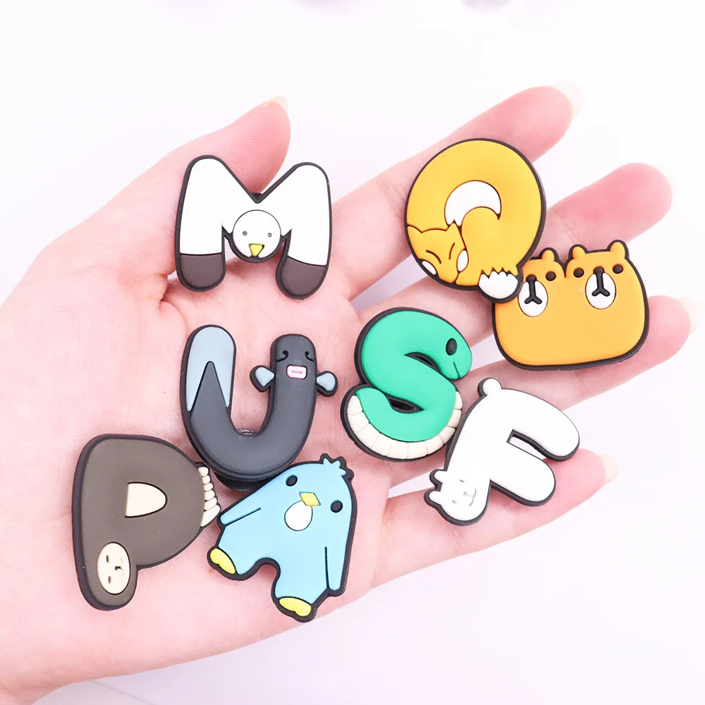 1PCS Animals Letters English Alphabet Shoes Charms PVC Accessories Kids X-mas Gifts Wristband Hole Slipper Decoration