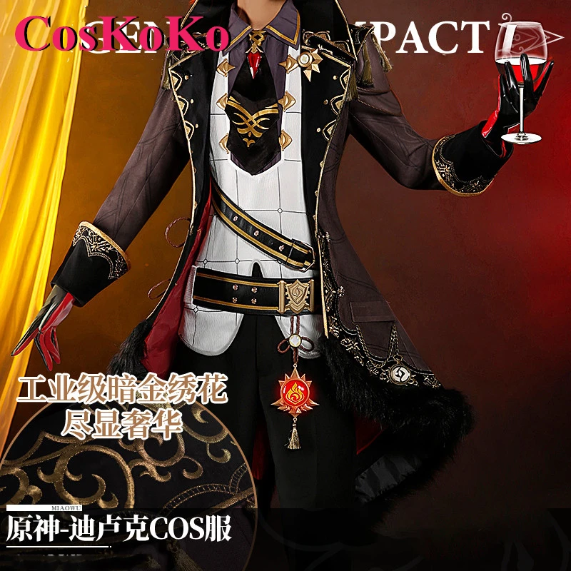 CosKoKo Diluc Cosplay Costume Hot Game Genshin Impact Fashion Brown Battle Uniform Men Halloween Party Role Play Clothing S-XL