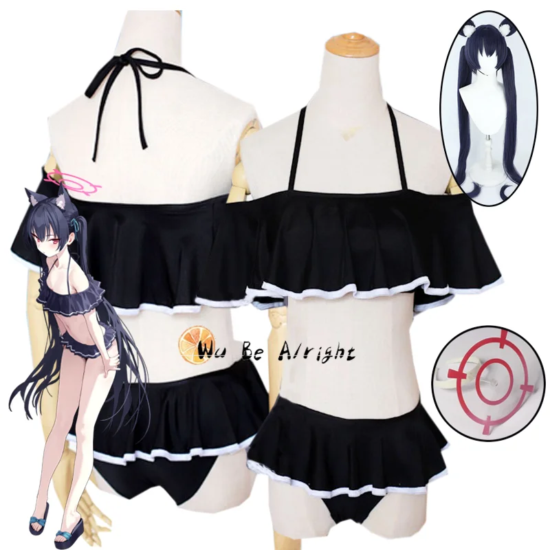 Game Blue Archive Kuromi Serika Badpak Cosplay Kostuum Badmode Uniformen Pak Pruik Hoofddeksels Halo-carnavalsfeest