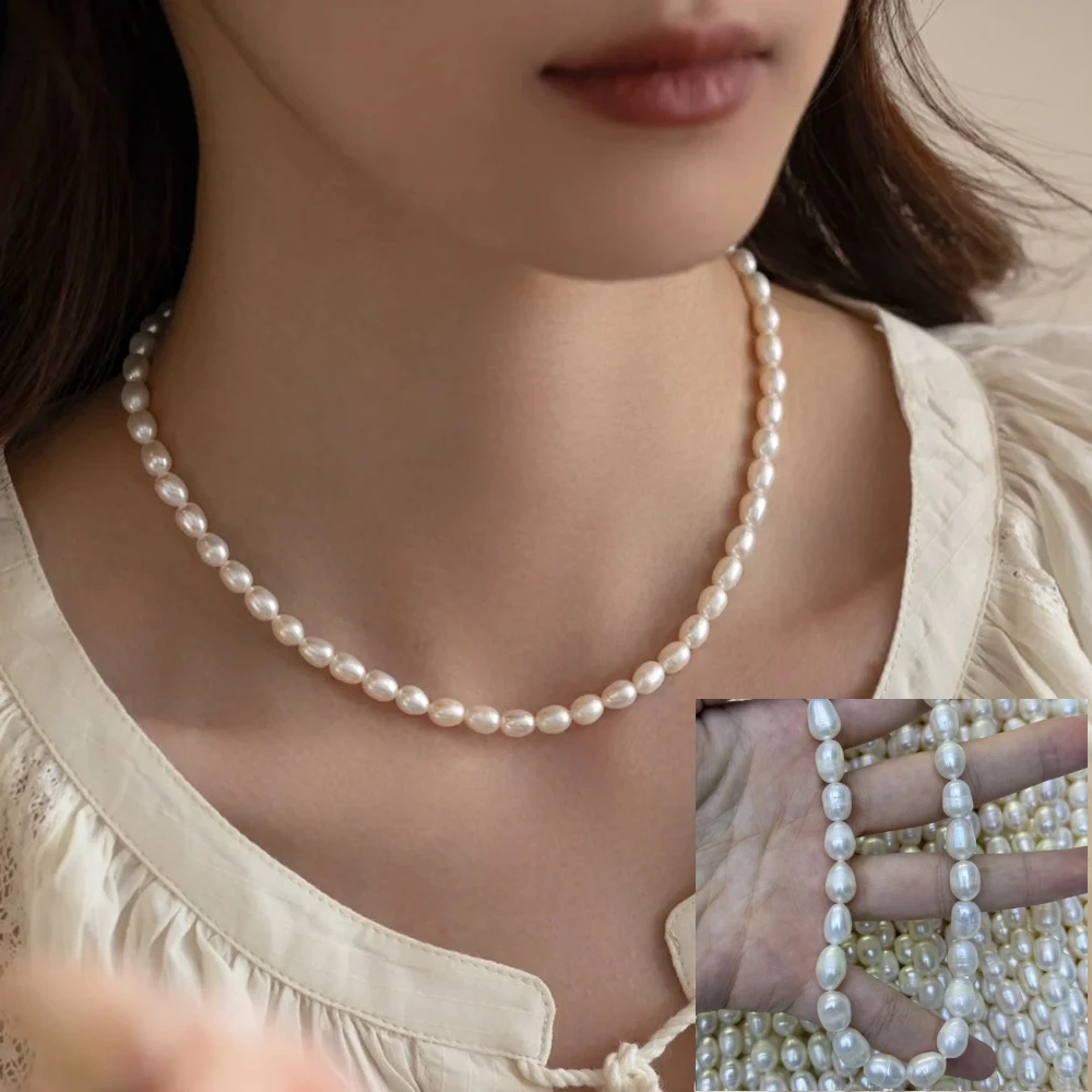 

7.5-8.5mm AAA Glossy Natural Freshwater Pearl Rice Spacer Isolated Bead Jewelry Gift Make DIY Necklace Bracelet Women Wedding
