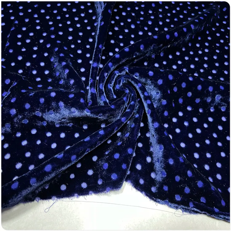 Blue Dots Silk Velvet Fabrics Hollowed Out Cotton Flannelette Fabric