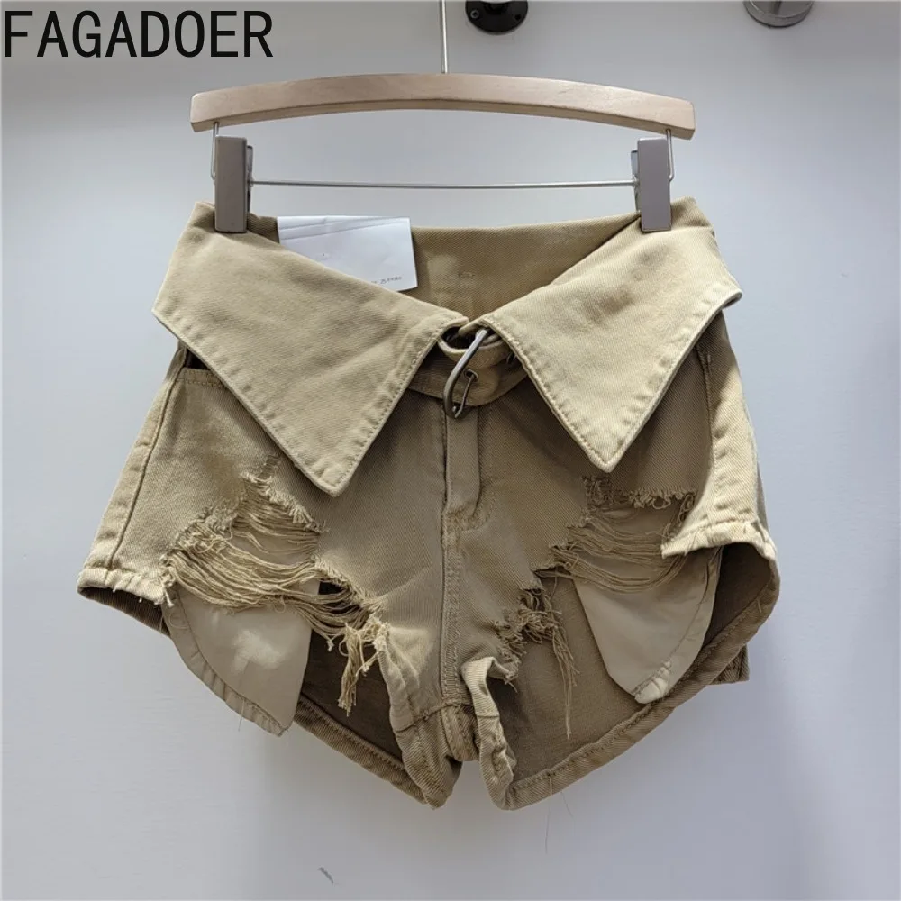 FAGADOER Fashion INS Trendy High Waisted Denim Shorts Women Retro Hole Slim Jean Summer New Female Matching Cowboy Bottoms 2024