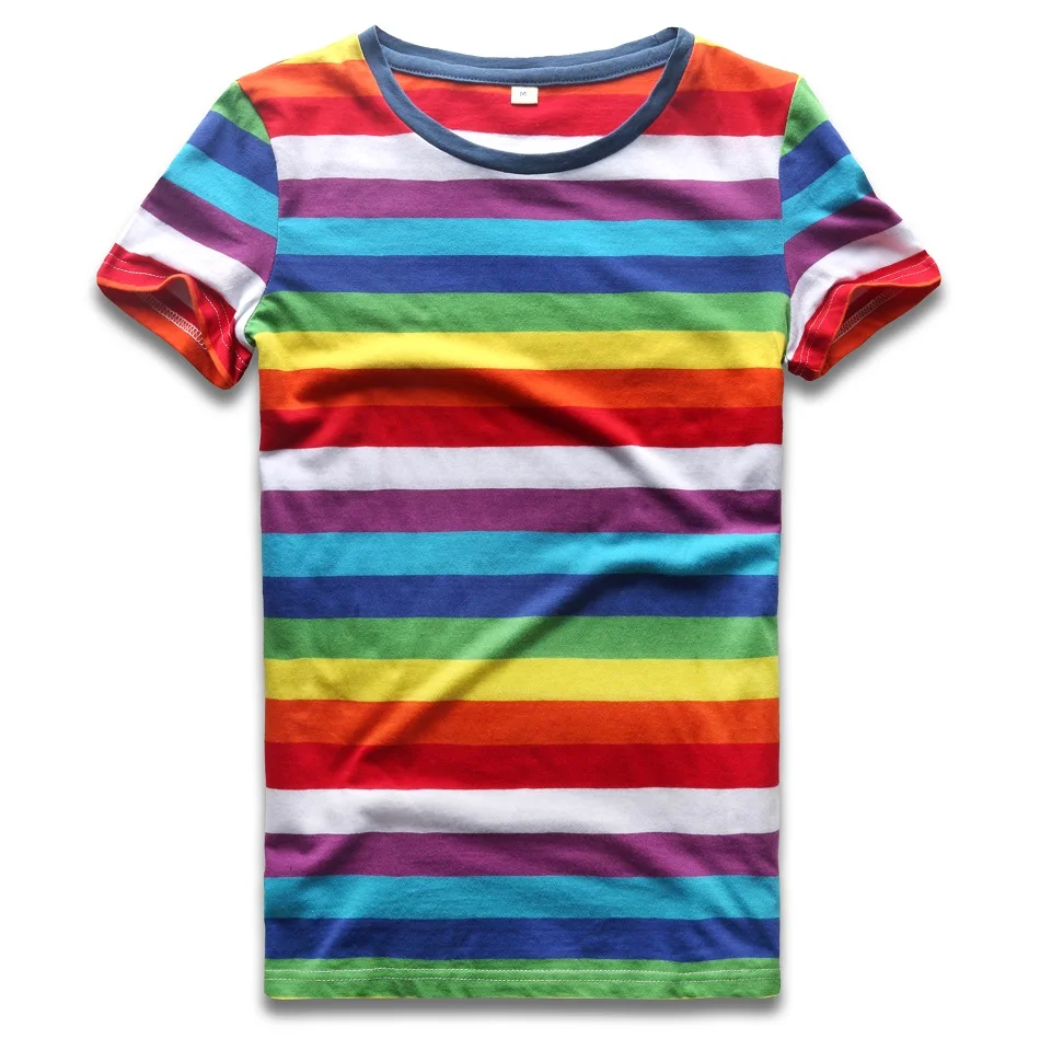 Rainbow T Shirt for Women Colorful Stripe Tshirt Crew Neck Top Tees Woman Short Sleeve Striped Top Summer Casual