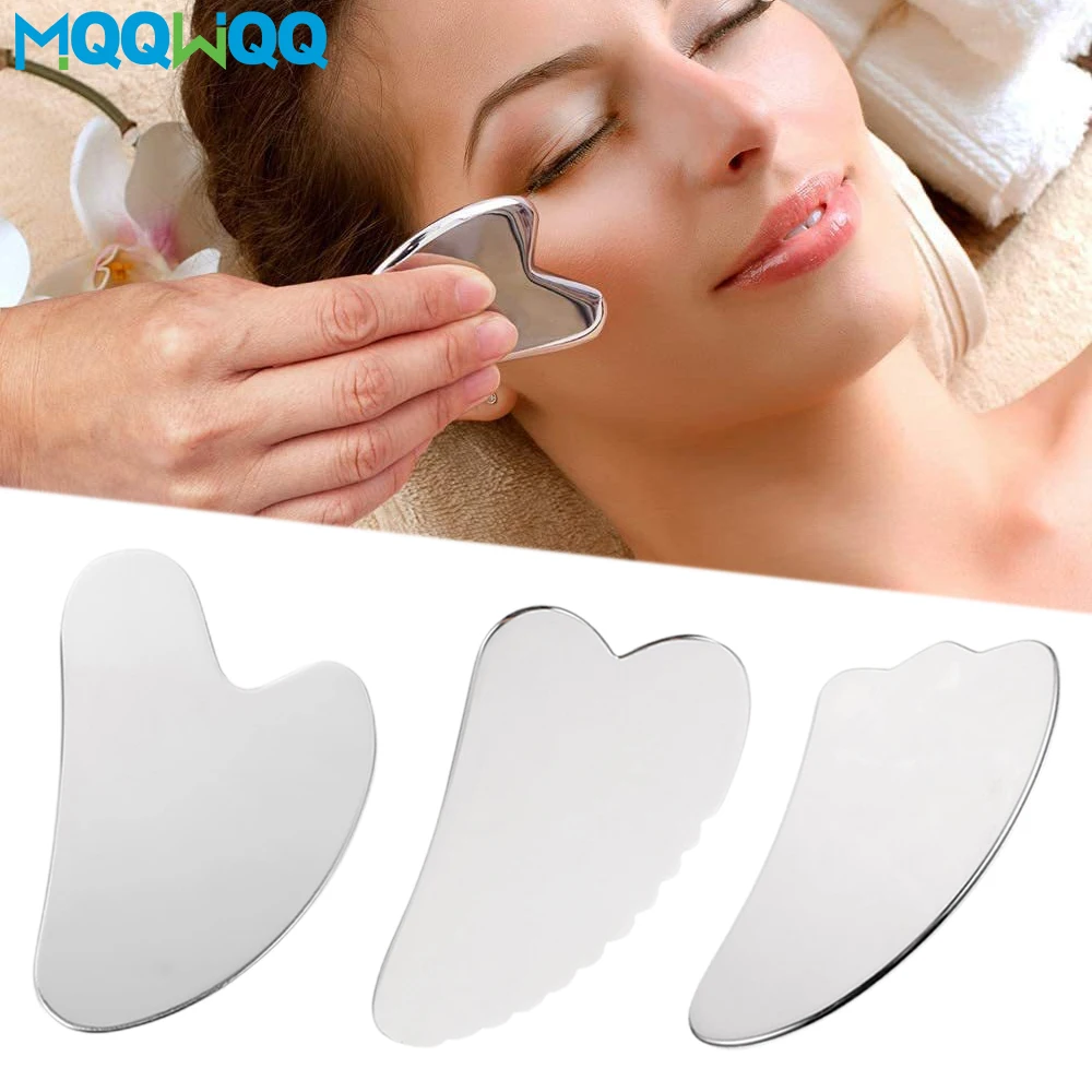 Stainless Steel Massage Scraper Gua Sha Tool Face Lift Anti-Aging Skin Tightening Cooling Metal Contour Reduce Puffiness