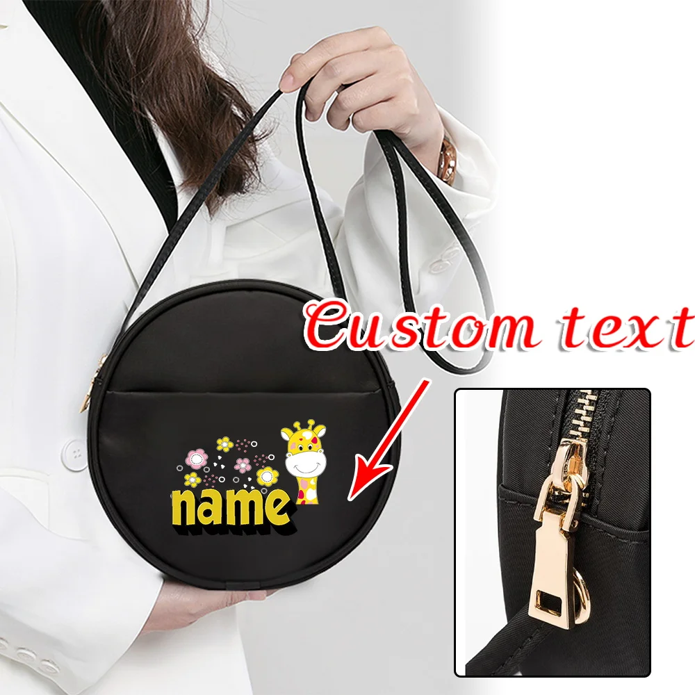Personalized Customization Name Round Crossbody Bag Women's Shoulder Bag Multifunctional Commuting Storage Bag Giraffe Pattern
