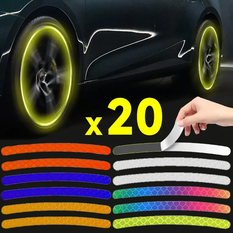 20Pcs Laser Wheel Hub Reflective Sticker for Night Driving Car Bike Motorcycle Wheel Sticker Warning Decoration Reflective Strip