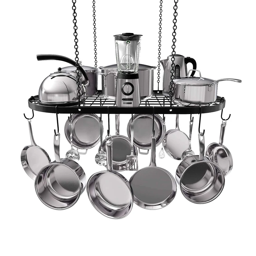 Pan Ceiling Mounted Cookware Storage Hanging Suspended Organizer 15 Hooks Kitchen Organization Pot Rack