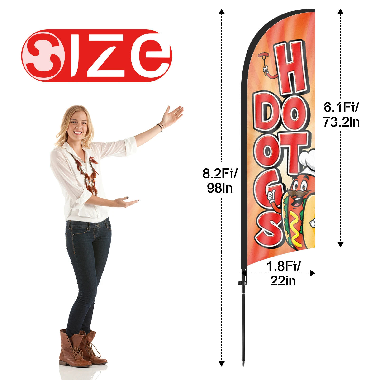 FSFLAG 1PCS 280CM The Hot Dogs Feather Flag with Flagpole Advertising Outdoor Banner Decoration for Business and Storefront