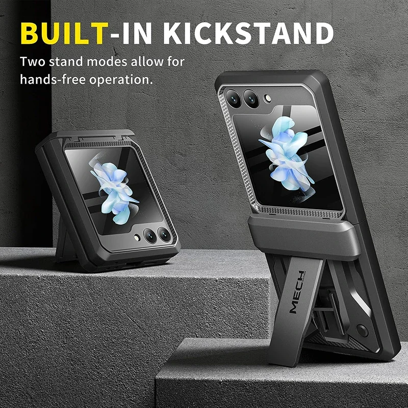 TONGATE Dual Layer Rugged Protective Cover with Rotatable Belt Clip Screen Hinge Protection Case for Samsung Galaxy Z Flip 5