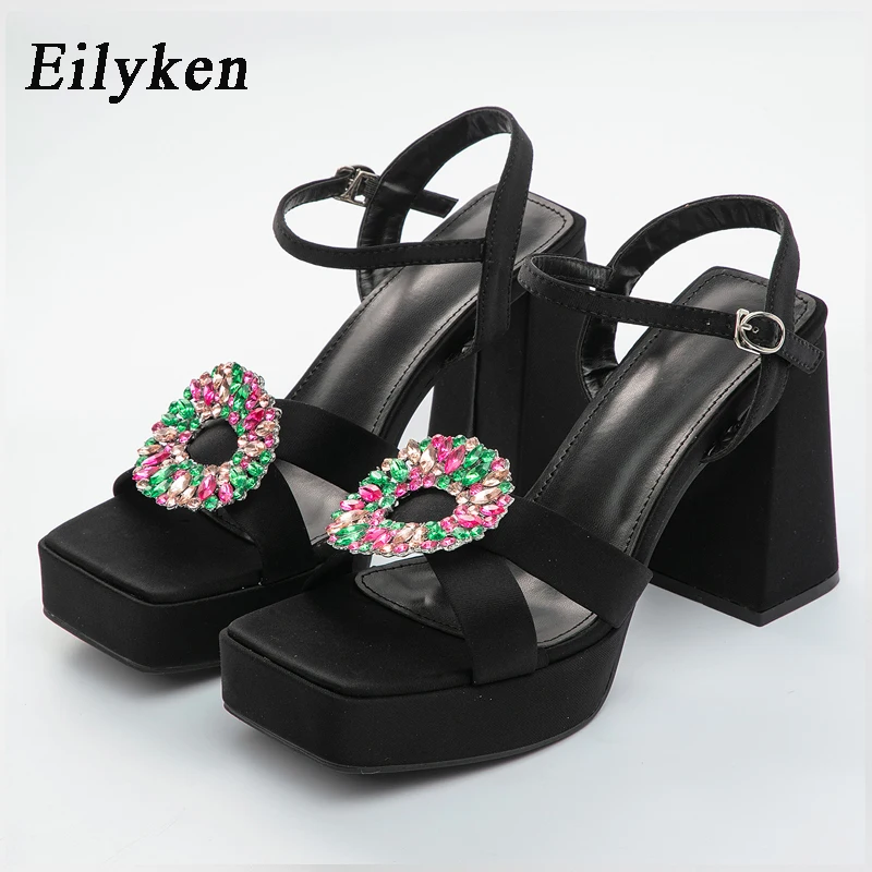 Eilyken Big Size 42 Elegant CRYSTAL Buckle Strap Women\'s Sandals Sexy Chunky Platform High Heeled Summer Shoes For Woman