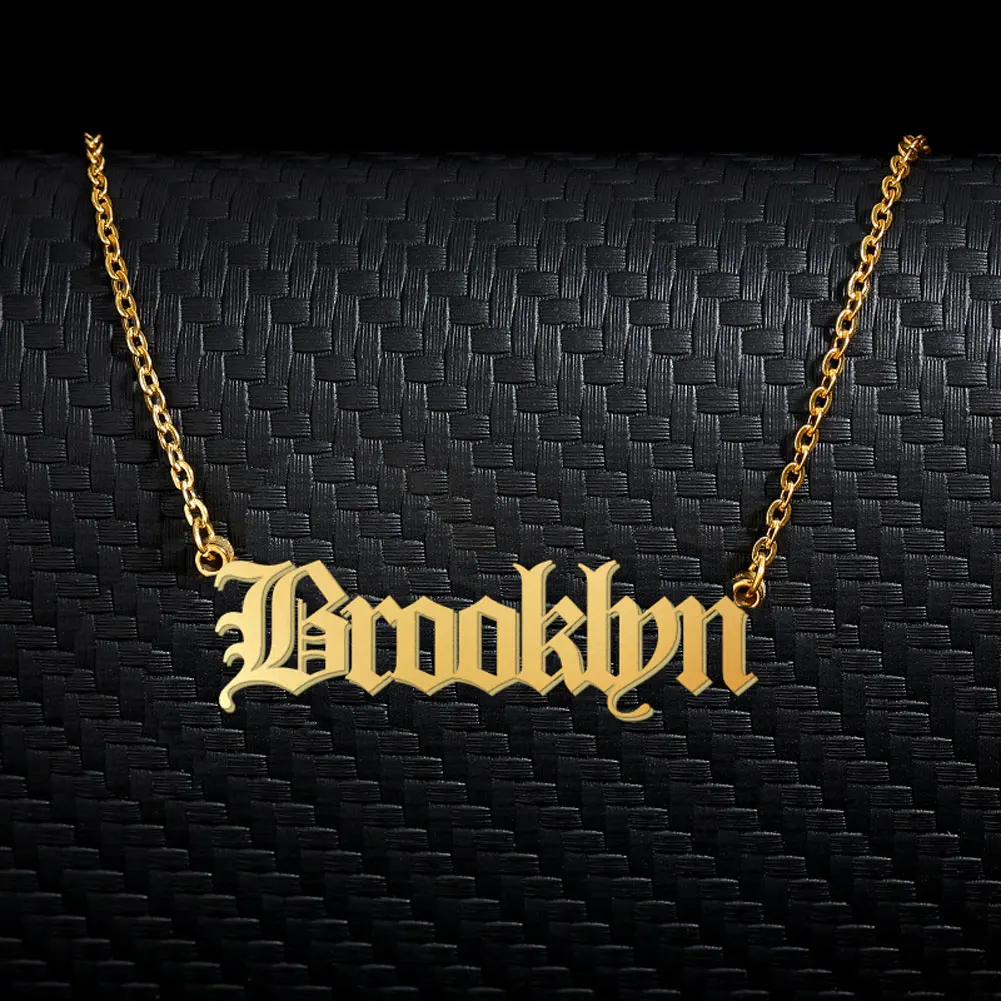 Brooklyn Old English Name Necklace Stainless Steel for Women Jewelry Nameplate Pendant Femme Mothers Girlfriend Gift