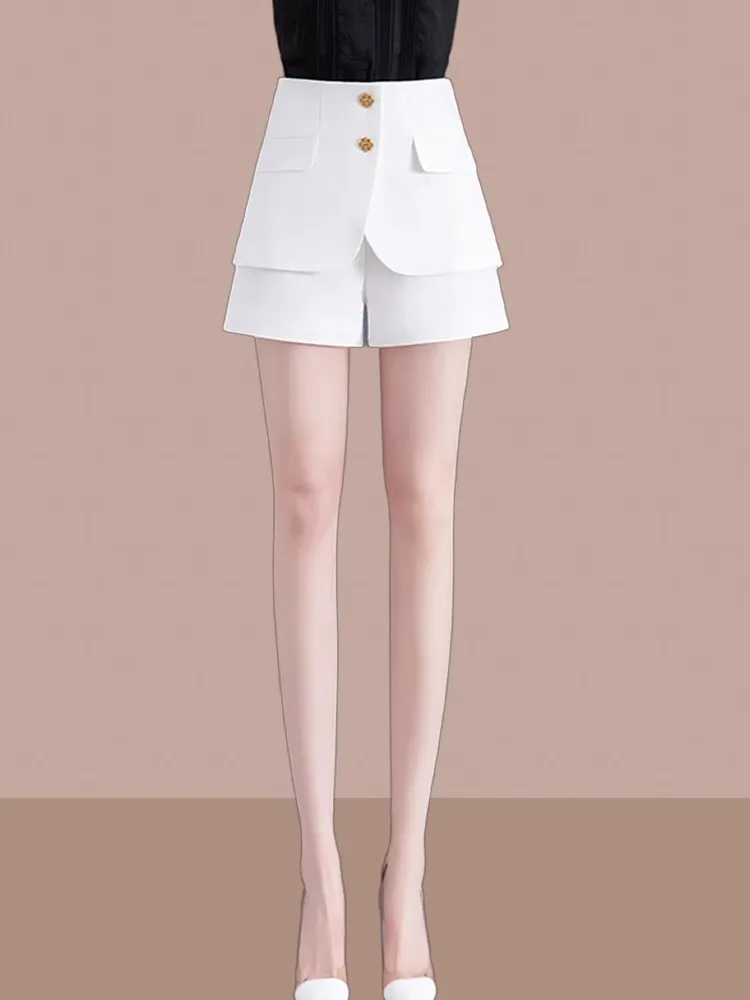 Spring Summer New Style Women's Skirt Pants Casual Wide Leg Sports Suit Pants High Waist Thin Material White Versatile