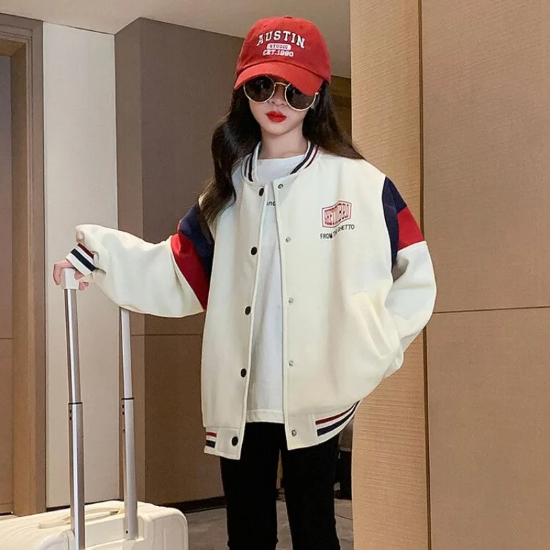 

Стильная бейсбольная куртка для девочек-подростков, весна-осень 2022, повседневный топ для девочек 8-14 лет