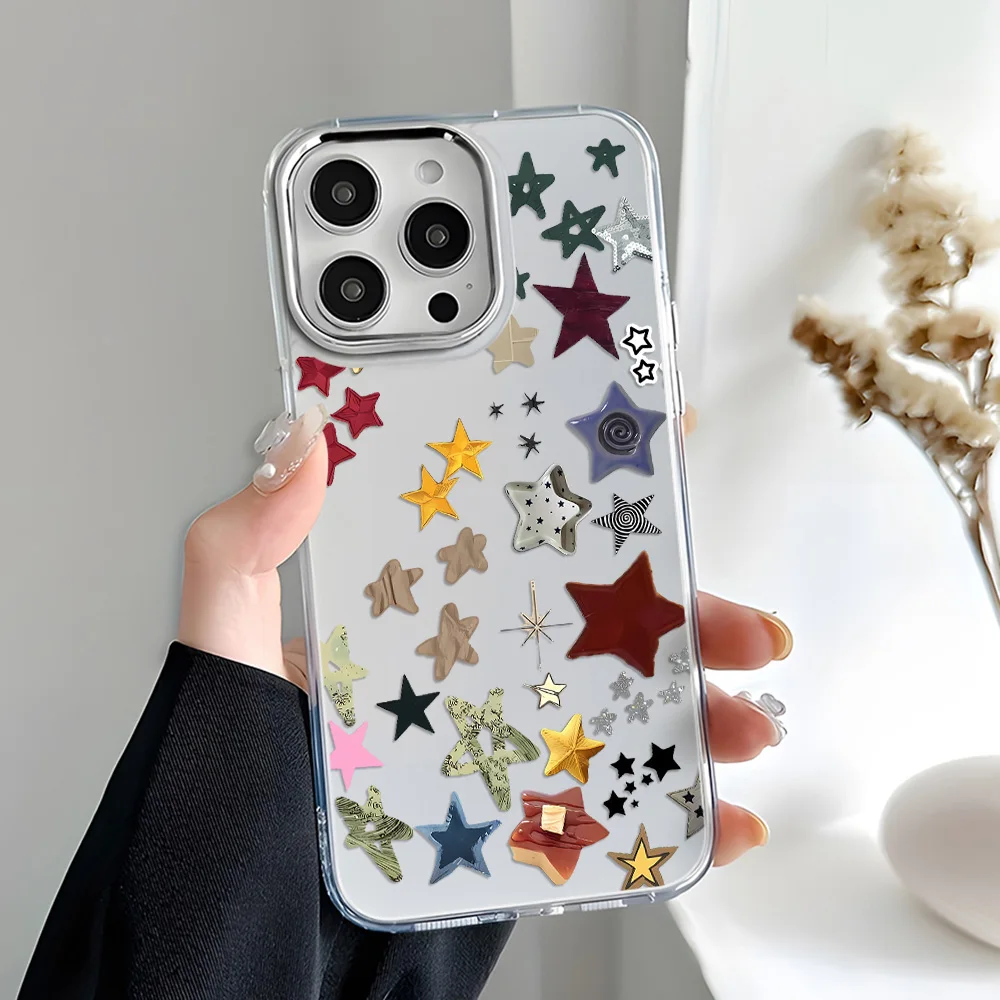 Koreanische kreative Gewinde Stern Silber Objektiv Rahmen Telefon Fall für iPhone 17 Pro Max Air 16 15 Pro Max 14 Pro 13 12 11 Silikon Abdeckung