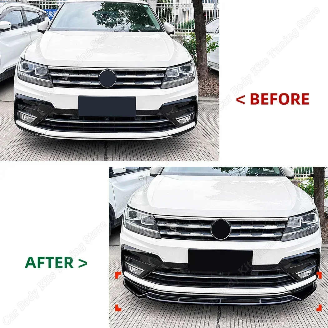 3PCS Front Bumper Splitter Lip For VW Volkswagen Tiguan MK2 R-Line 2017-2020 Spoiler Diffuser Chin Body Kits Gloss Black Tuning