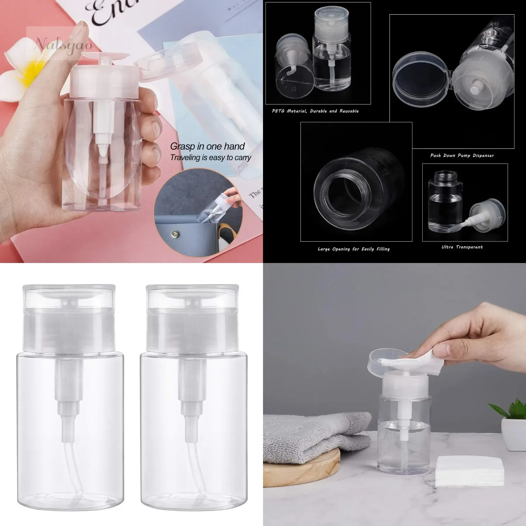 Clear Refillable Empty Pump Bottle 100ml Dispenser Container for Makeup Remover Cleaner