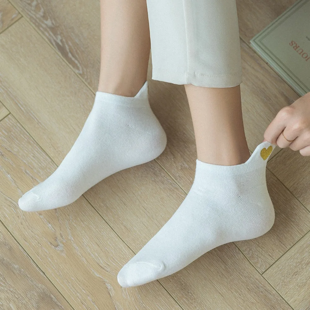 

Fashion Love Embroidery Boat Socks Shallow Mouth Anklet Cotton Socks Cute Funny Short Socks Women