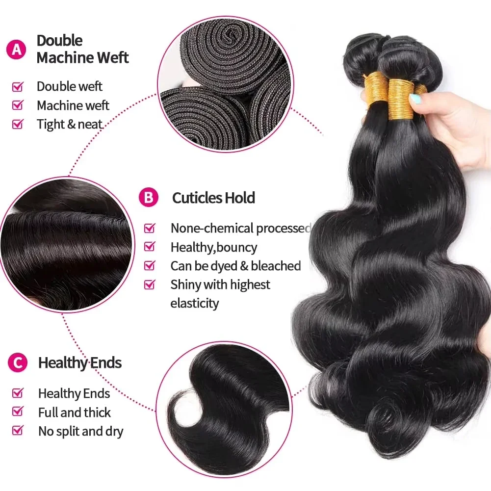 Mechones de cabello humano ondulado, oferta de 1/3/4 mechones, 100% cabello humano, extensión de mechones de cabello humano postizo brasileño Remy negro Natural