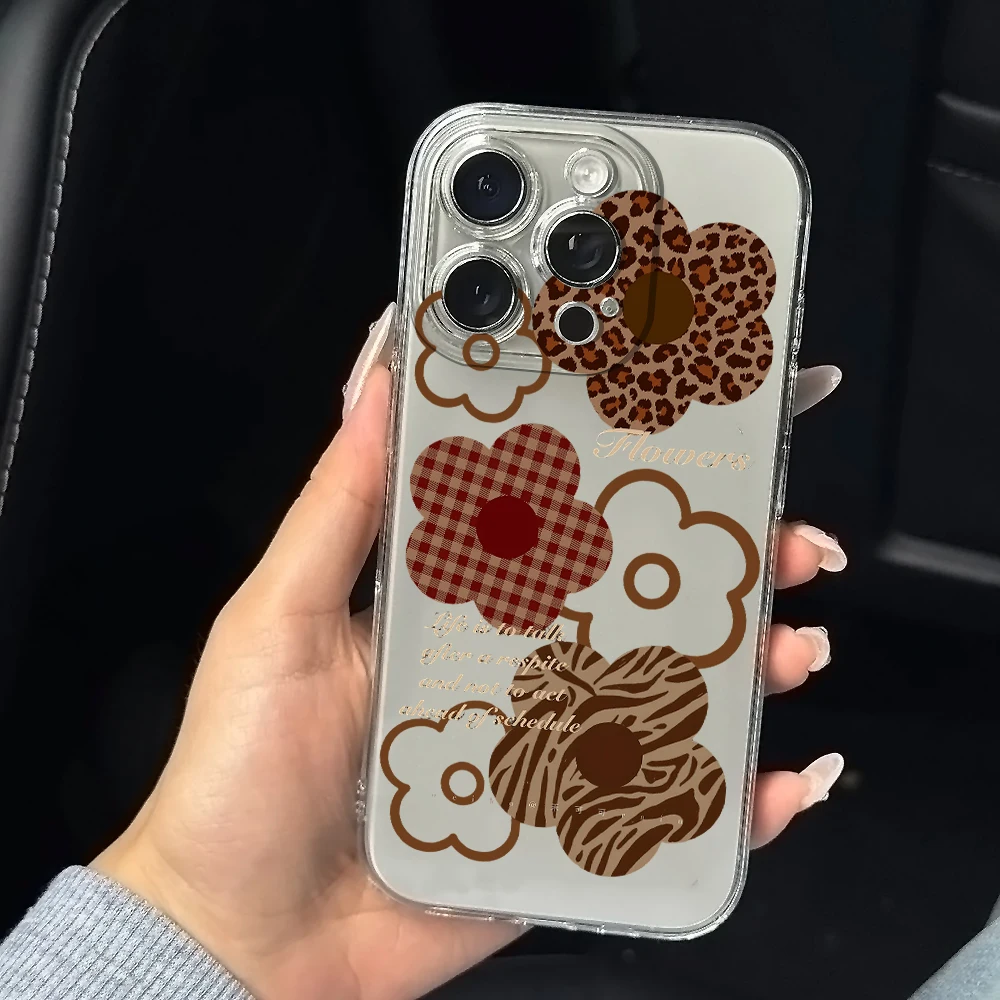 茶色の模様の花柄シリコン製iPhoneケース（iPhone 17、16、15、14、13、12、11 Pro、Xs Max、Air、Mini、7、8、6、6s Plus、SE 2020、2022対応）