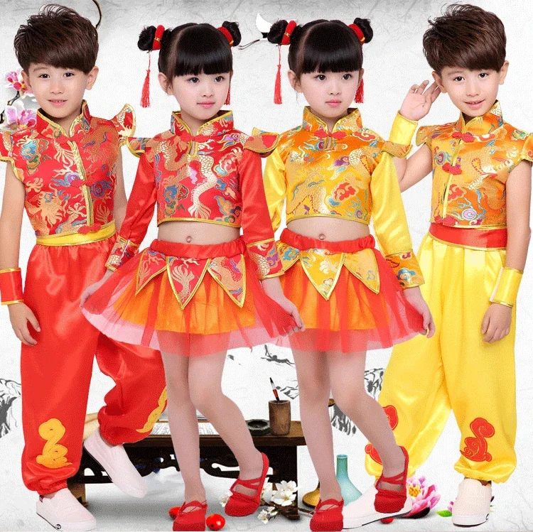 Girls Festival Dance Wushu Suit Modern Hanfu Boys Kung Fu Set Kids Chinese Traditional Clothes Children's Performance Costumes