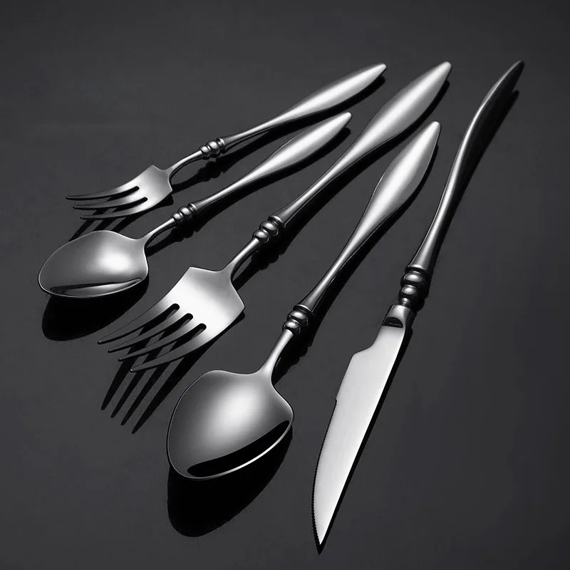 الفرنسية 304 الفولاذ المقاوم للصدأ مجموعات أدوات المائدة الثقيلة شوكة ملعقة سكين الجدول خدمة كاملة الجدول الزفاف الديكور أواني المطبخ