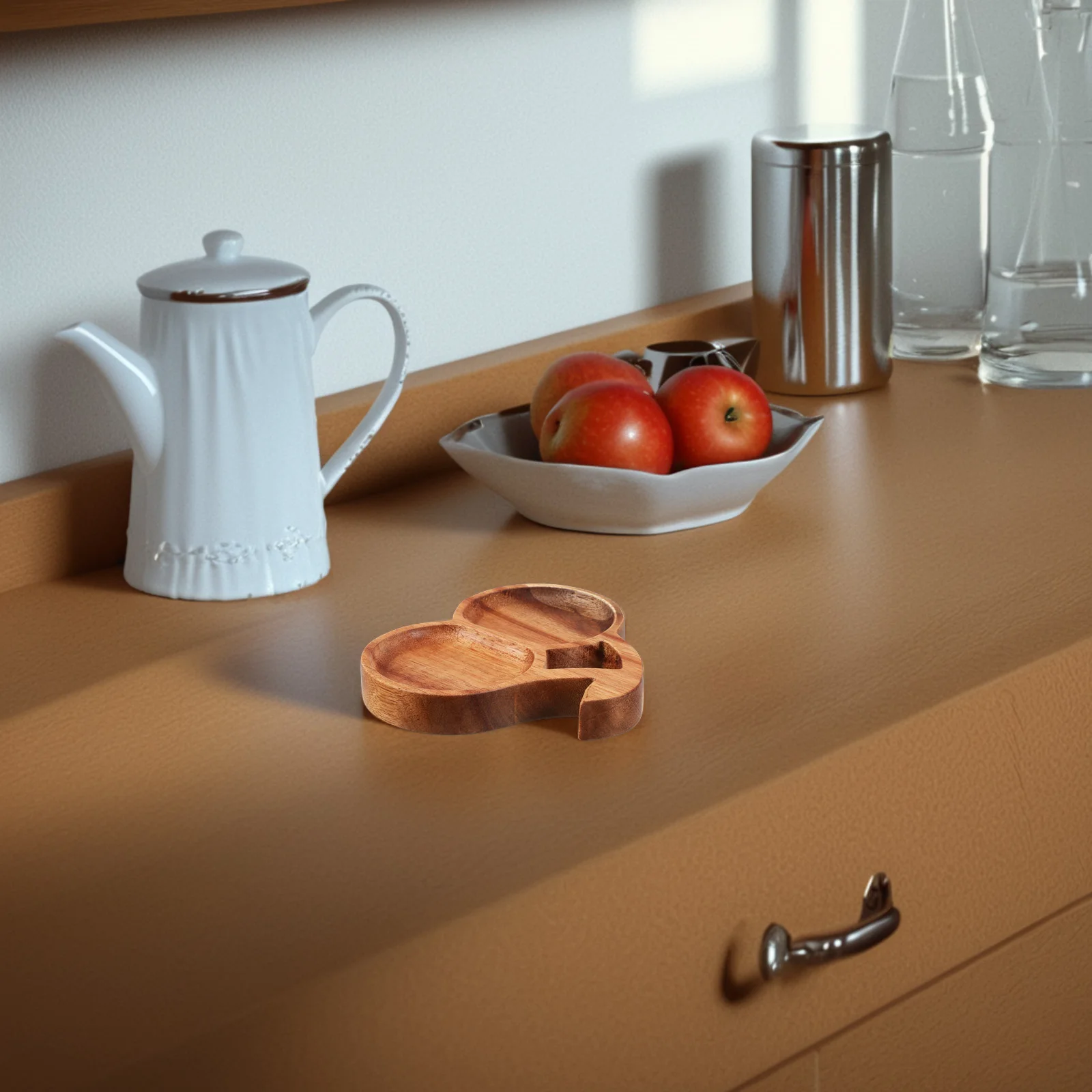 

Cherry Shape Wood Serving Tray Multifunctional Fruit Nut Appetizer Platter For Home Decor Coffee Table Centerpiece Natural