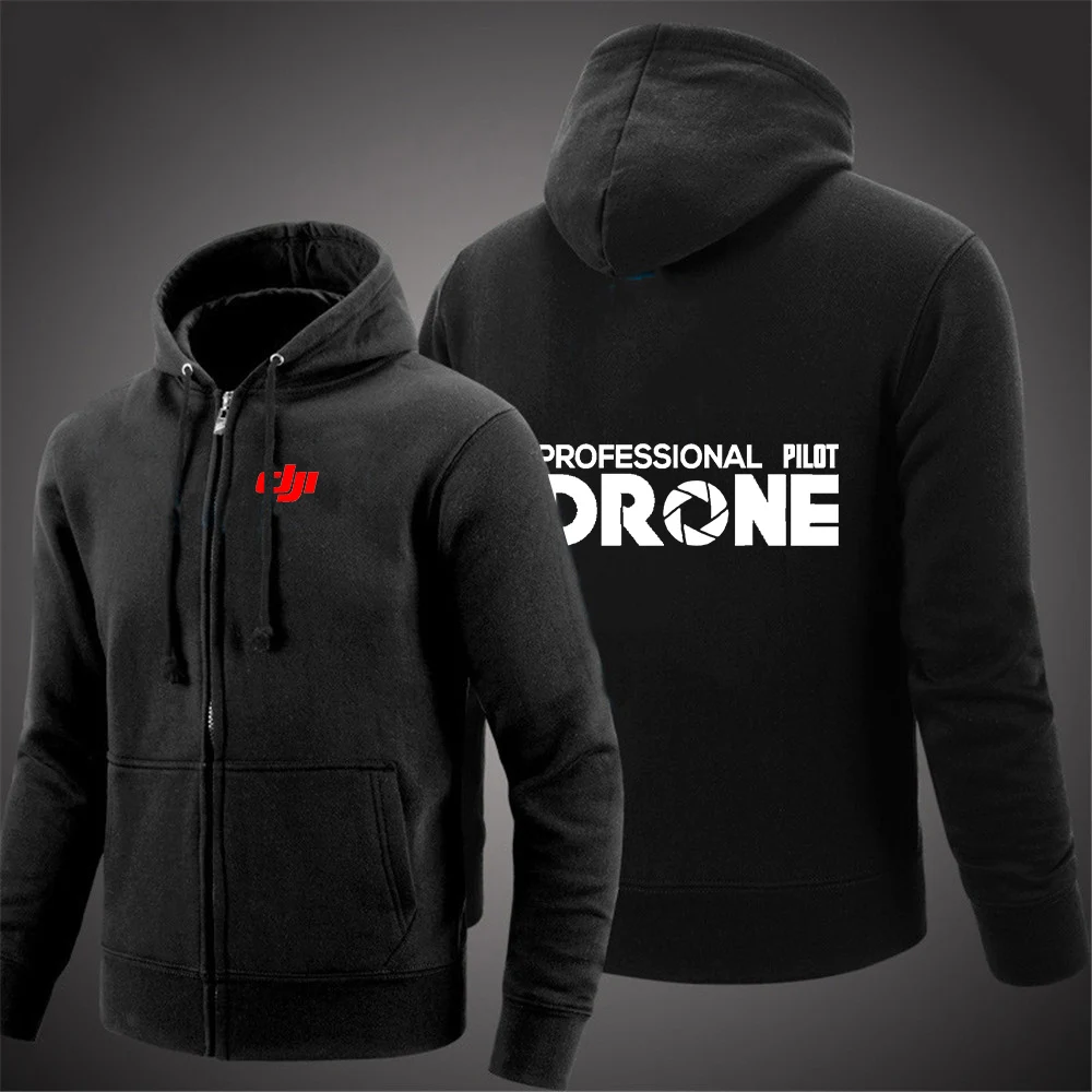 2024 Dji Professional Pilot Drone Men's New Solid Color Printing Hoodie Leisure Sweatshirts Zip Hooded Coats Zipper Jackets Tops