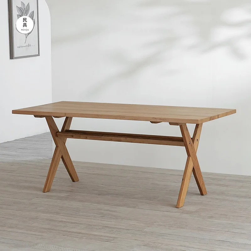 

Japanese antique replica X fork legs solid wood long dining table, wabi-sabi retro designer western dining table designer desk