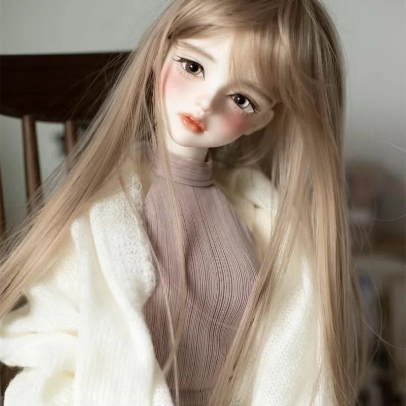 1/6 Bjd Wig Accessories for Doll Light Golden Long Hair with Bangs Dress Up Girl Diy Toys