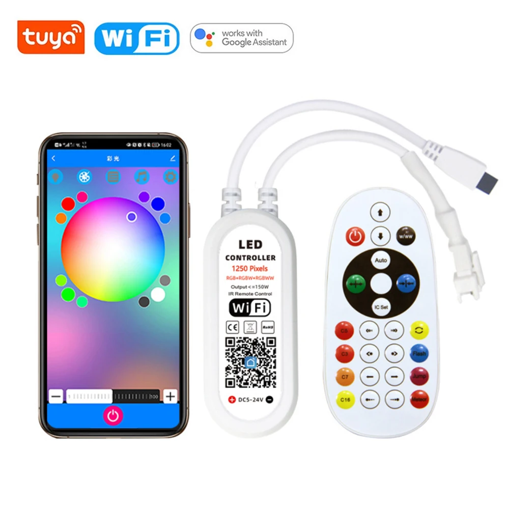 DC5V-24V WS2811 WS2812B RGBIC LED Controller Tuya Wifi App Music Bluetooth Remote Control 1250Pixels Smart Life for Alexa Google