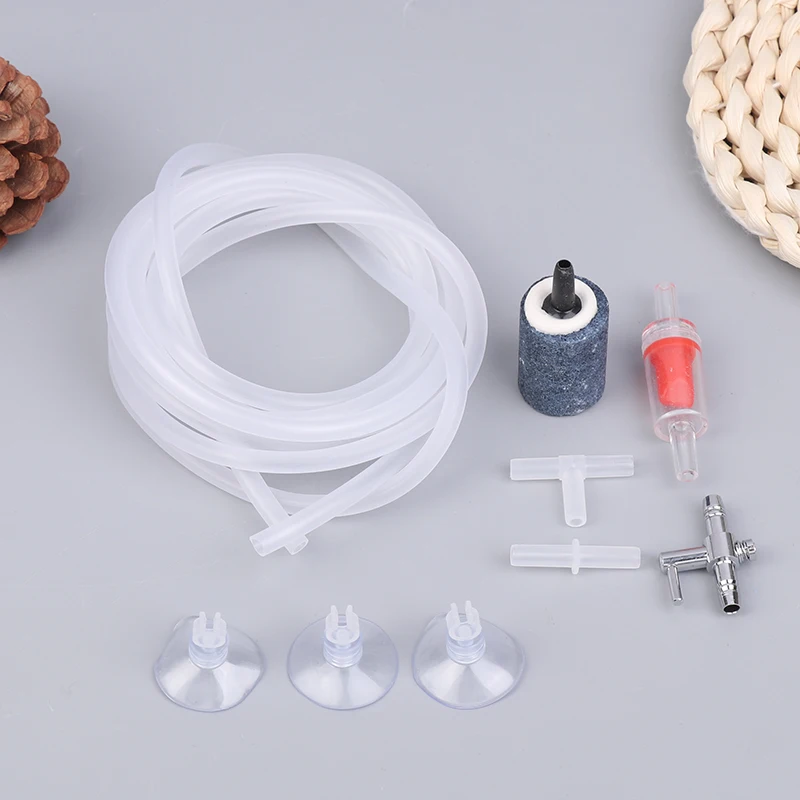 Aquarium Air Pump Accessories Kit With Air Stone Bubble Aerator Check Valves Suction Cups Oxygen Tube For Fish Tank Pump