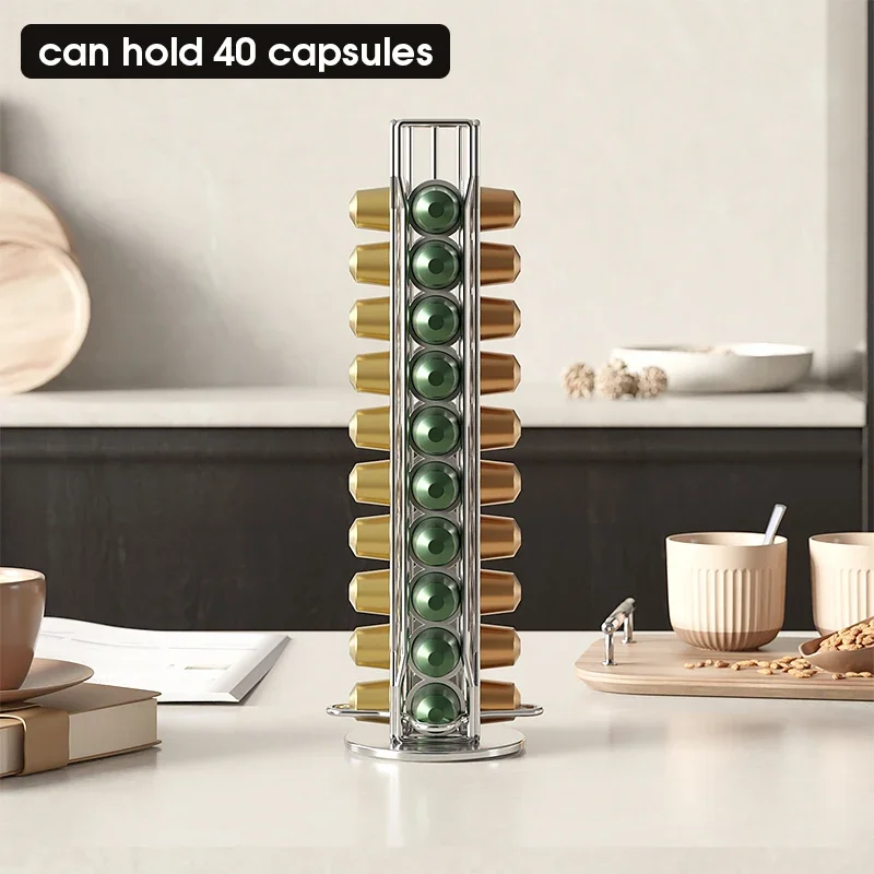 Silvery Sustainable Capsule Holder Kitchen Bar Coffeeware 40 Nespresso Capsules Holder Capsule Storage Box