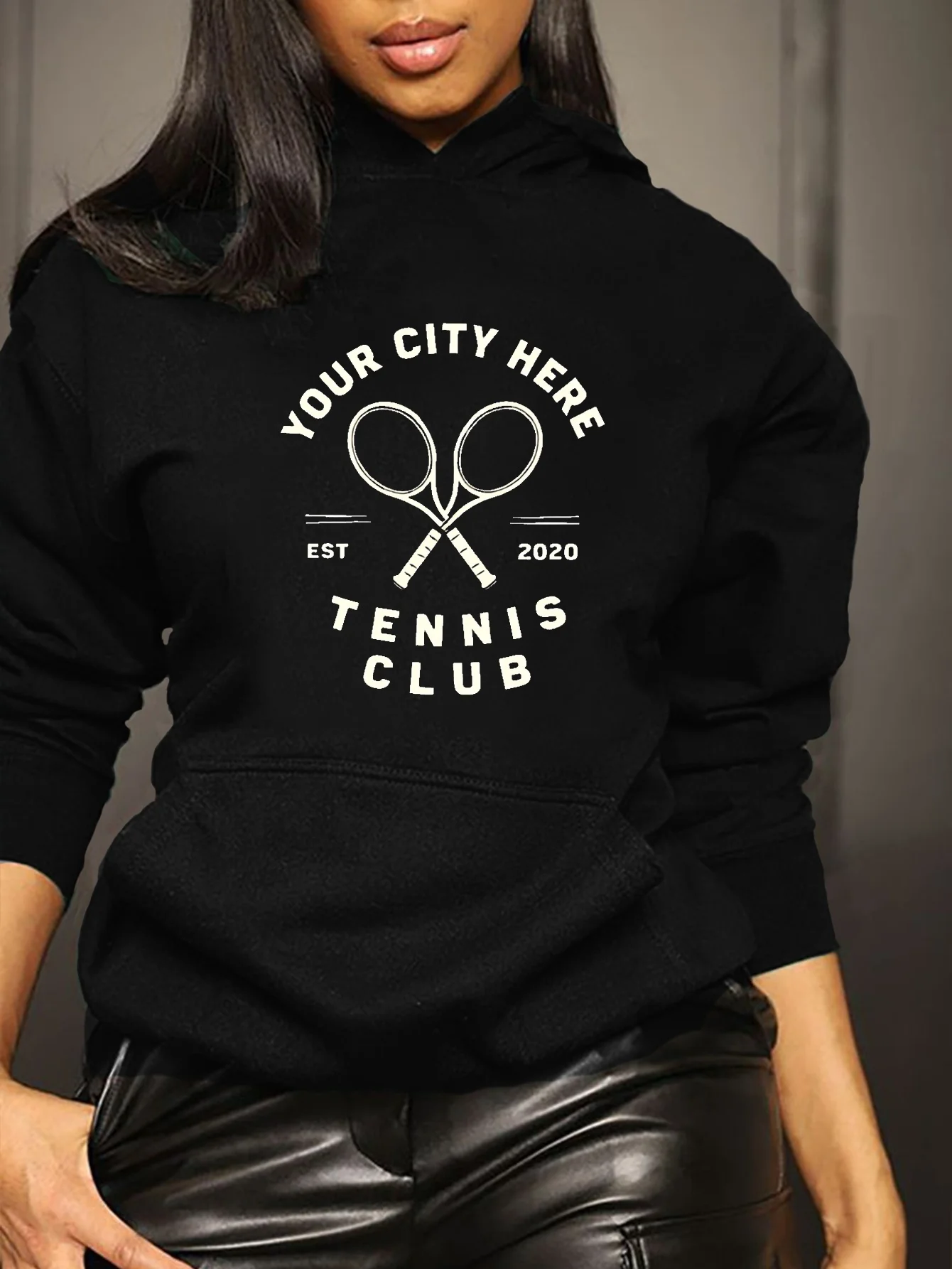 Cross tennis racket pattern hooded sweatshirt - Comfortable and loose fit with a front pocket, winter/autumn pullover shirt
