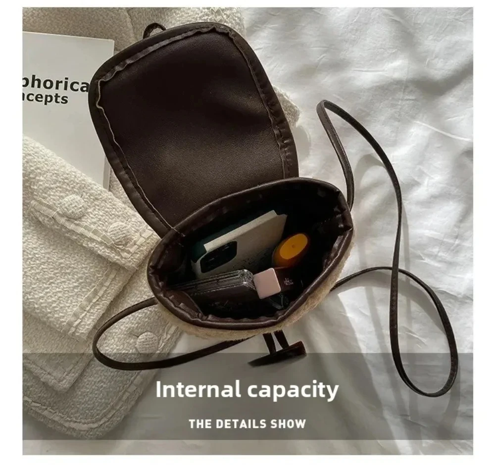 Модная зимняя сумка для телефона из овечьей шерсти, милые милые портативные женские кошельки, квадратный кошелек, плюшевые сумки на плечо из искусственного меха