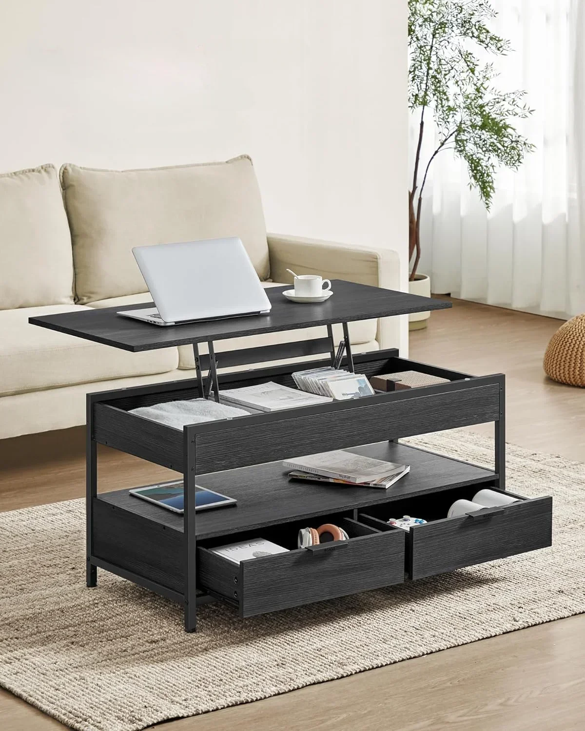 Lift Top Coffee Table with Storage Drawers, Coffee Table for Living Room with Lifting Top