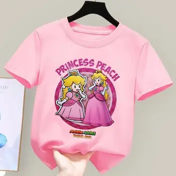 超級瑪利歐兄弟純棉卡通圓領T卹印花碧琪公主女童動漫夏季童裝精美禮物 6 最佳銷售 桃子超級瑪利歐 - №1